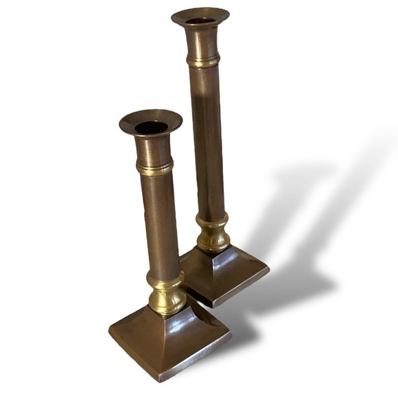 Vintage CENTURY Solid Brass Handmade 2pc Set Candle Holders 12” & 16” Home Decor - Picture 1 of 10
